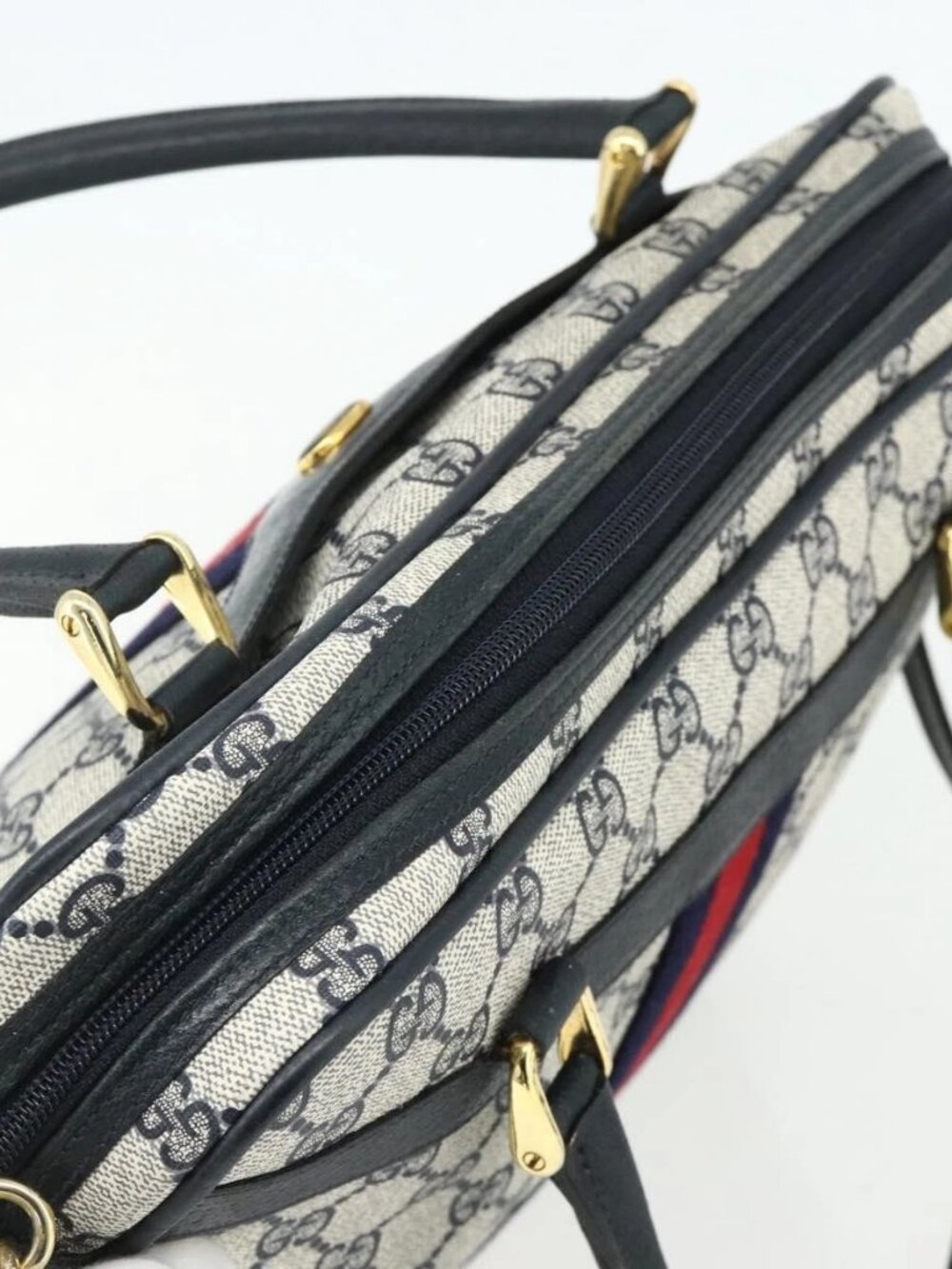 GUCCI GG Supreme Sherry Line Hand Bag PVC 2way Navy Gold 904 02 015 Auth YKZ1353 - Picture 11 of 16